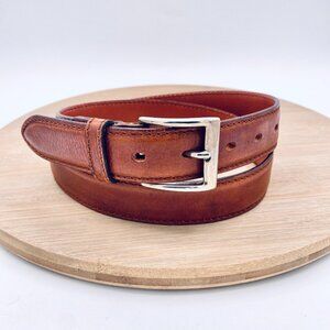 Polo Ralph Lauren Belt Mens 36 Brown Full Grain Leather Silver Buckle Italy